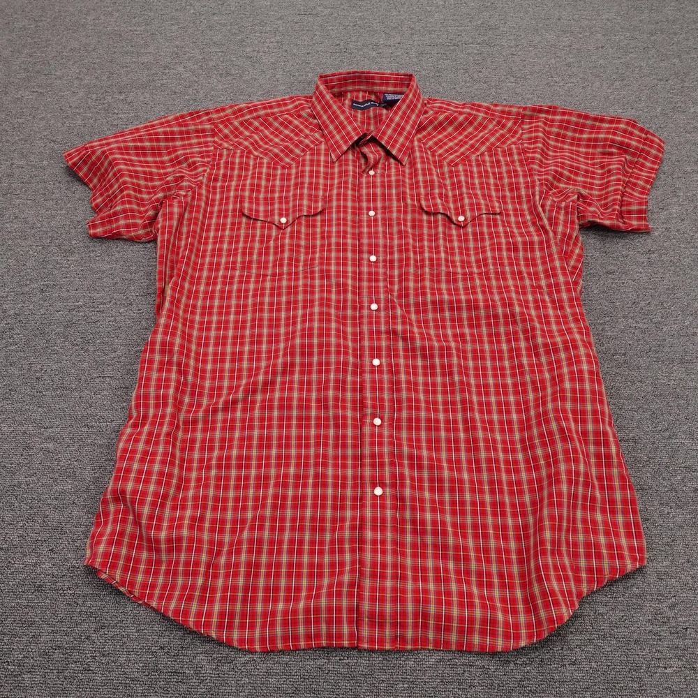 Panhandle Slim Shirt Mens 2XL Red Plaid Short Sleeve Western Snap Cowboy Casual